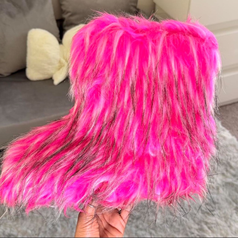 Amazon Hot Pink Faux Fur Boot Slippers